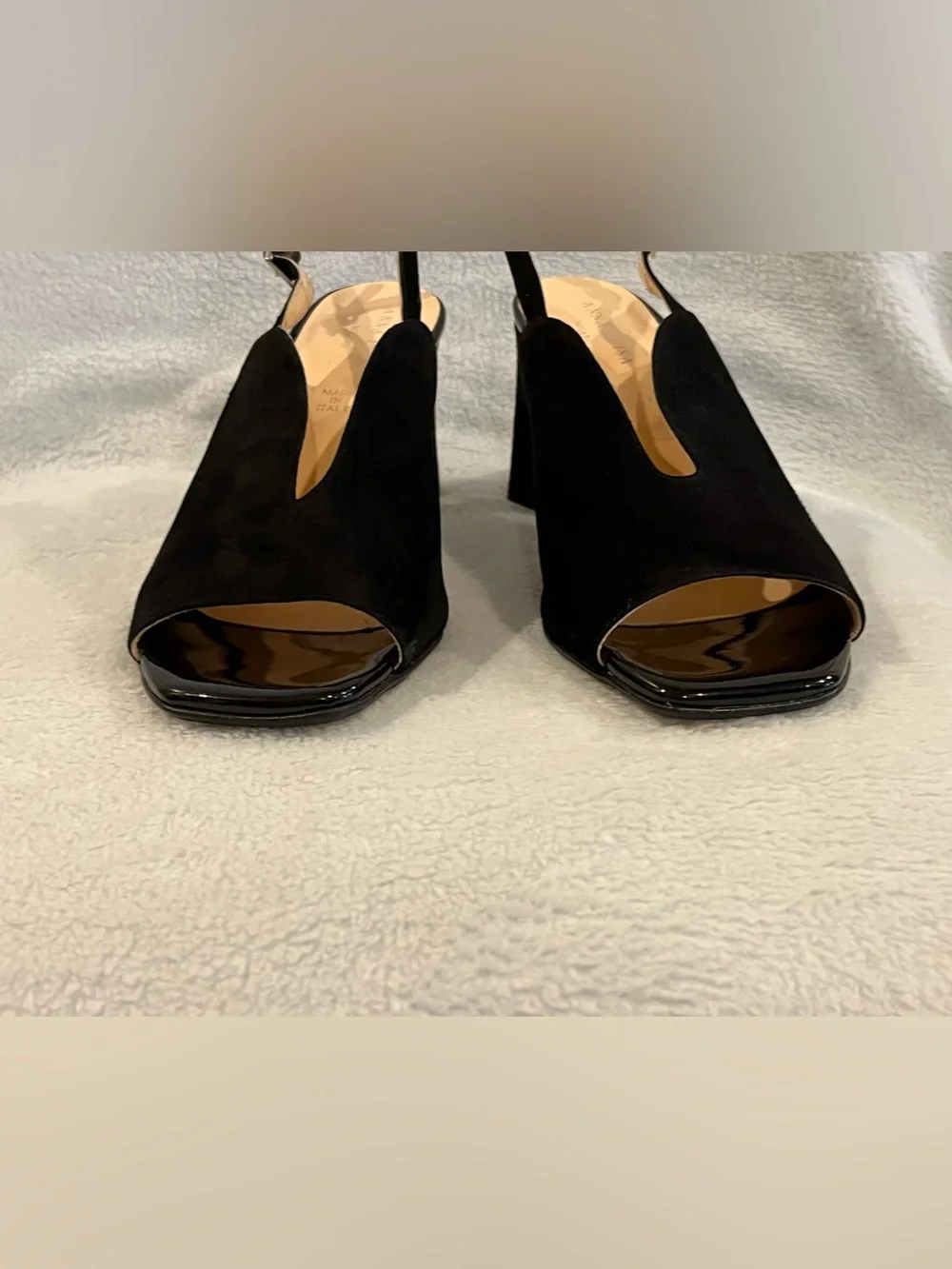 Anna Luisa Firenze Black Suede Sandals. Open square toe chunky heel.  Formal. 10